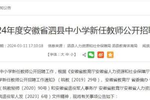 2024年安徽省泗县教师招聘337人! 3月16日起报名!