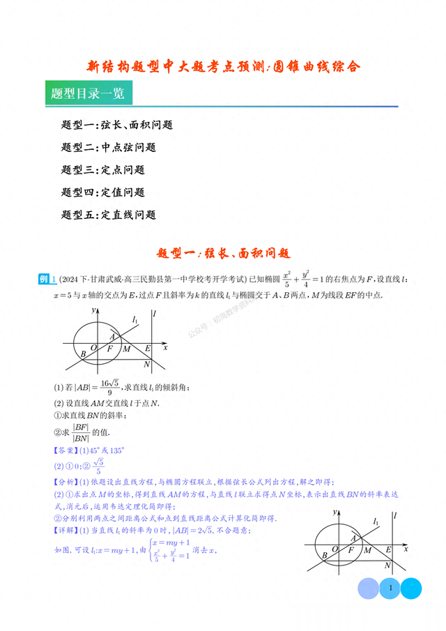 新高考数学新结构大题考点总结: 圆锥曲线综合