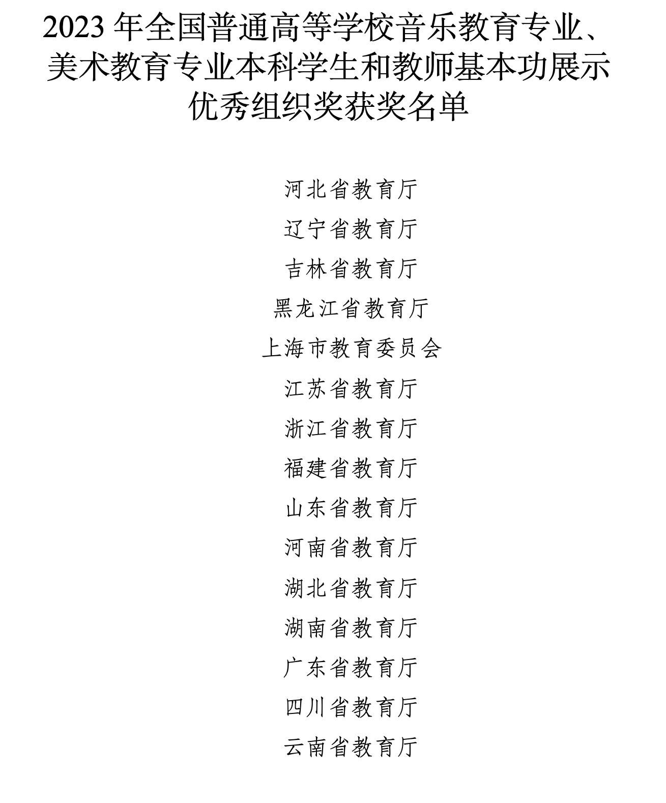 2023年全国普通高等学校音乐、美术教育专业本科学生和教师基本功展示评选结果出炉