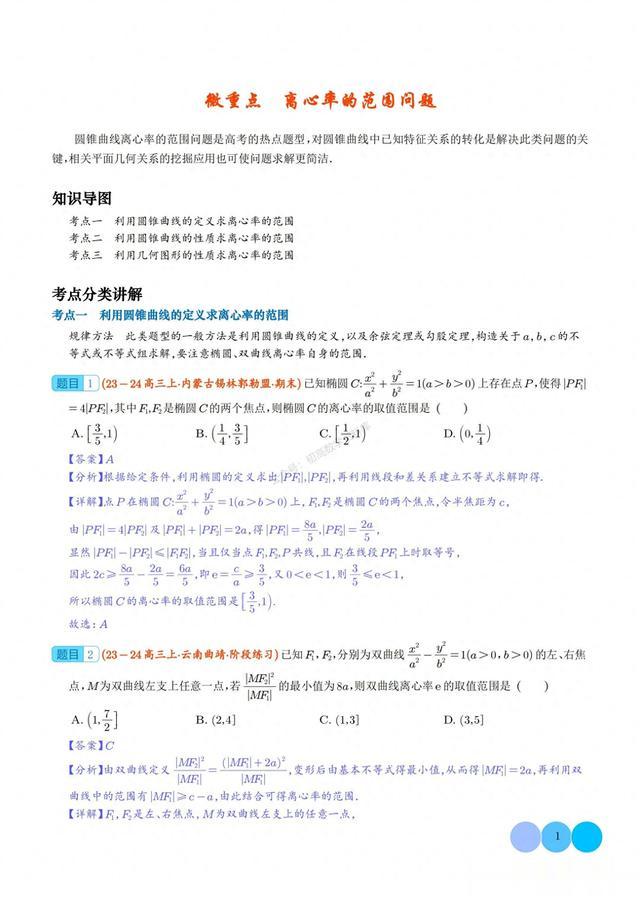 2024年新高考数学——离心率取值范围3大核心考点汇编