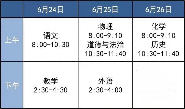 北京2024年中考文化课考试时间为6月24日至26日