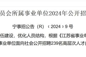 2024年南京市卫健委所属事业单位招239人! 报名长期有效!