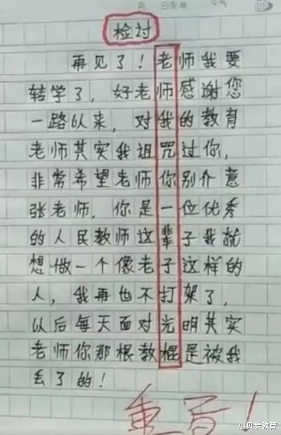 小学生“嘴硬检讨书”走红, 里面暗藏玄机, 老师看后好气又好笑