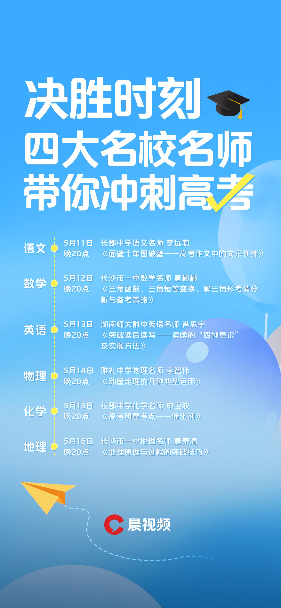 六大学科提分点! 5月11日-16日, 四大名校名师在晨视频带你冲刺高考