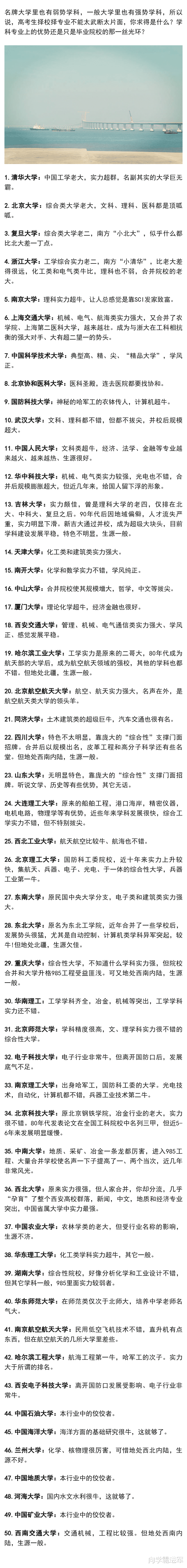 2024高考志愿: 国内50所高校优势学科大盘点