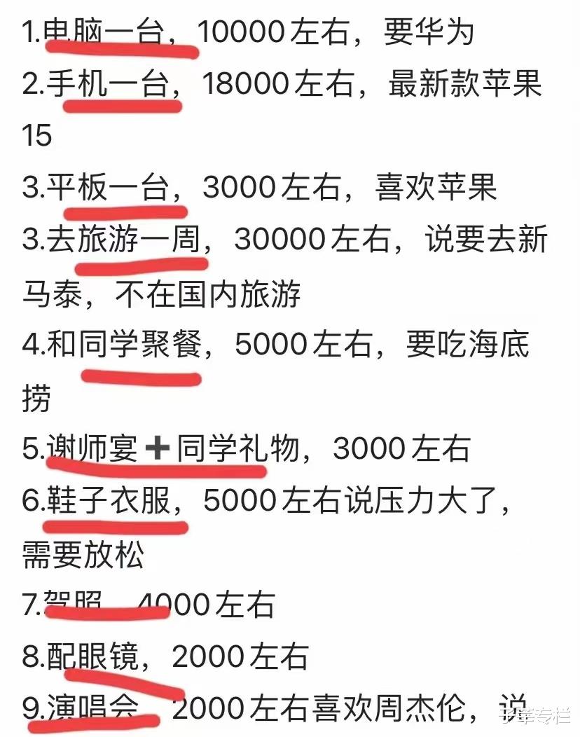 高考结束, 儿子列出6万计划清单, 家长无奈摇头: 掏空家底也不够